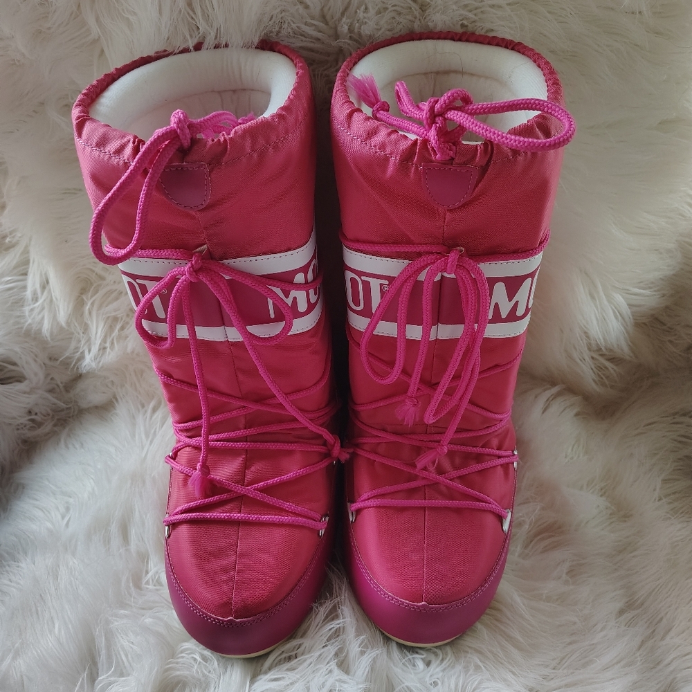 Moon Boots Icon Platform Pink Lace Up Mid Calf Snow Sz 3.5-6 Women's